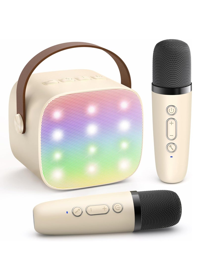ELTRAZONE Karaoke Microphone 2 Pack – Wireless Bluetooth Microphones for Kids & Adults, Portable Handheld Singing Mic Set with Built-In Speaker, Echo & Volume Control, Rechargeable for Home, Family Fun, Birthday Parties – Beige – Model K1-L  - Image 1