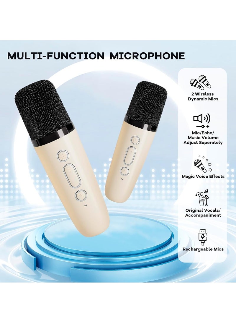 ELTRAZONE Karaoke Microphone 2 Pack – Wireless Bluetooth Microphones for Kids & Adults, Portable Handheld Singing Mic Set with Built-In Speaker, Echo & Volume Control, Rechargeable for Home, Family Fun, Birthday Parties – Beige – Model K1-L  - Image 4