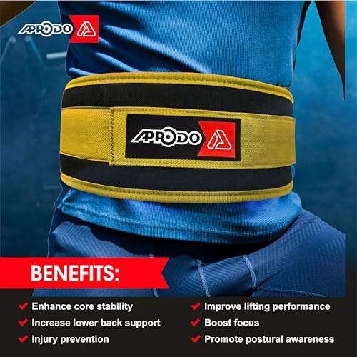 Aprodo Multipurpose Weight Lifting Belt for Back Support Comfortable & Durable for Powerlifting, Weightlifting, Gym, Workout - 100% Nylon, (4 Inch Wide) for Men and Women (Yellow, Large 36'' - 40'') - Image 2