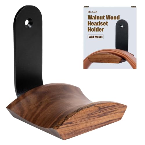 Mt.Jun Walnut Wood Headphone Wall Mount Holder, with VHB Adhesive Tape and Screw, Holds 10 lbs (Black & Walnut Wood) - Image 1