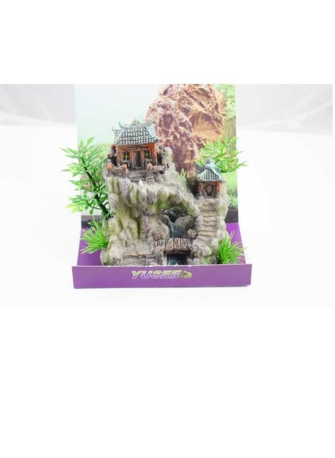 Yusee ديكور حوض سمك صناعي على شكل منزل 10X8X11 سم - Image 1