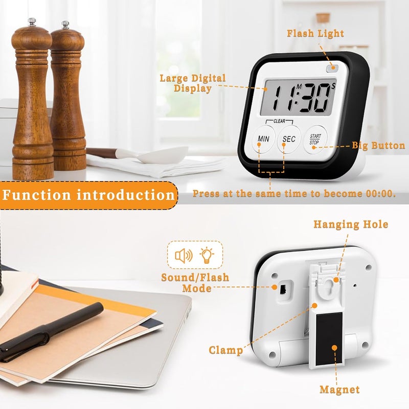 AOUVES Timer, Kitchen Timers for Cooking Classroom Timer for Kids Teachers Magnetic Digital Timers 2 Pack, Black - Image 4