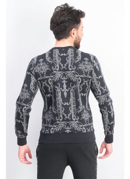 Men Long Sleeve Luxe Allover Print Sweater, Black and Grey - pzsku/Z658C87C5ED4232081962Z/45/_/1737642493/ec8cb742-d395-42f5-8c1e-c23aa1a27490