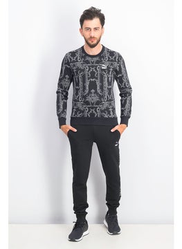 Men Long Sleeve Luxe Allover Print Sweater, Black and Grey - pzsku/Z658C87C5ED4232081962Z/45/_/1737642495/a2815502-7d78-4b71-831e-79187aa76b1f