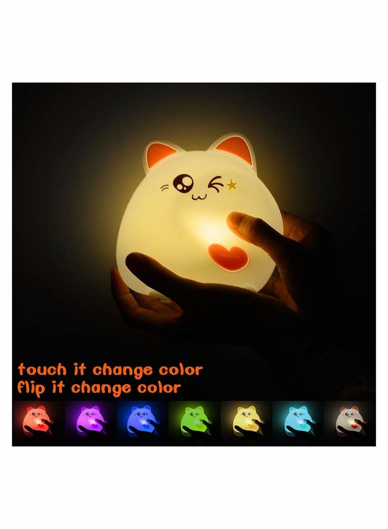 SYOSI Night Light for Kids, Soft Silicone Baby Night Light with Touch Sensor, Bedside Lamps with Quick USB Charging Port, 7 Colors Change Little Kitten Lights, Animal Shape Night Light Lamp  - Image 2