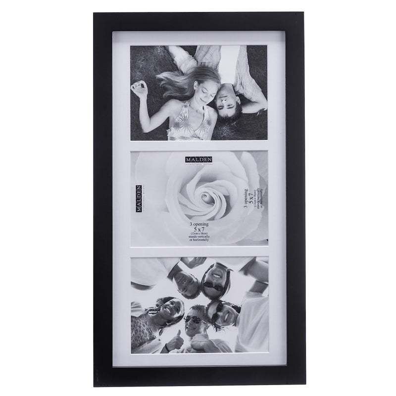 Malden 5x7 3Opening Matted Collage Picture Frame Displays Three 5x7 Pictures Black