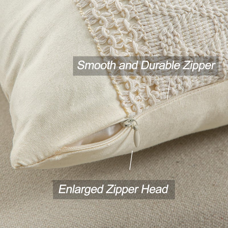 Mayler Yee Lumbar Throw Pillow Covers 12 x 20 Inch 1PC for Farmhouse Living Room, Cotton & Burlap Textured Striped Woven Boho Pillow Covers (Beige & Brown, Single Striped) - Image 3