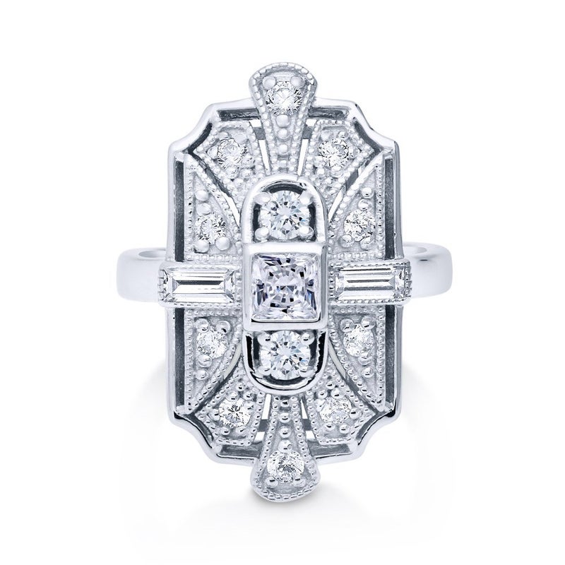 BERRICLE Sterling Silver Art Deco Milgrain Statement Cocktail Ring for Women, Cubic Zirconia CZ - Image 2