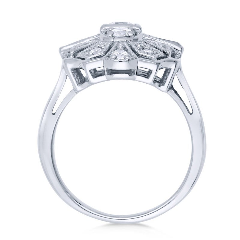 BERRICLE Sterling Silver Art Deco Milgrain Statement Cocktail Ring for Women, Cubic Zirconia CZ - Image 4
