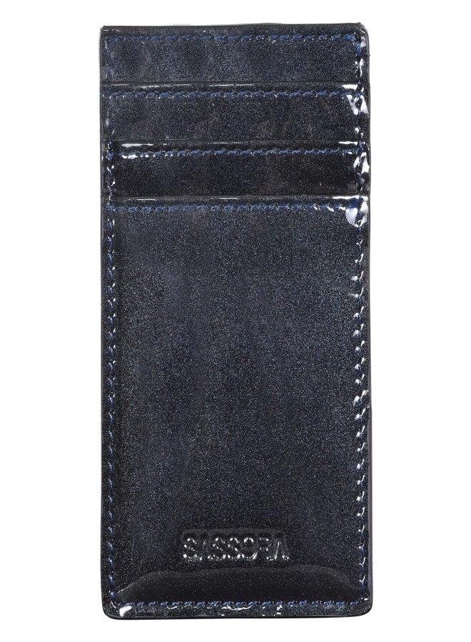Sassora Premium Patent Leather Unisex RFID Money Clip (Blue) - Image 1