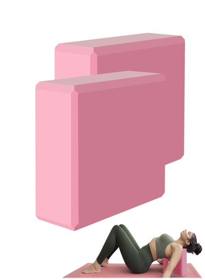 MBKHFLL (Pink-2 Pack) Yoga Block - Supportive Latex-Free Eva Foam - Soft Non-Slip Surface with Beveled Edges for Yoga, Pilates, Meditation - Yoga Accessories for Stability, Balance, Deepen Stretches - Image 1