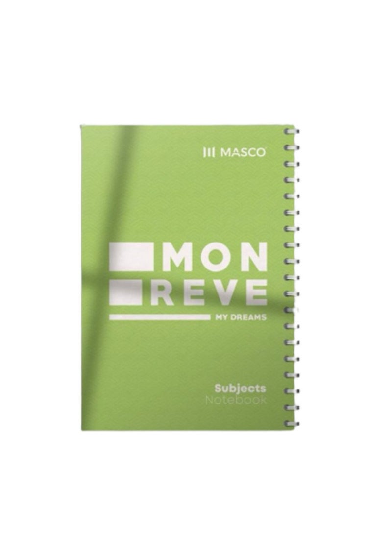 A5 Size 200 Page Spiral Single line Notebook Suitable for 5 Subjects, Green
