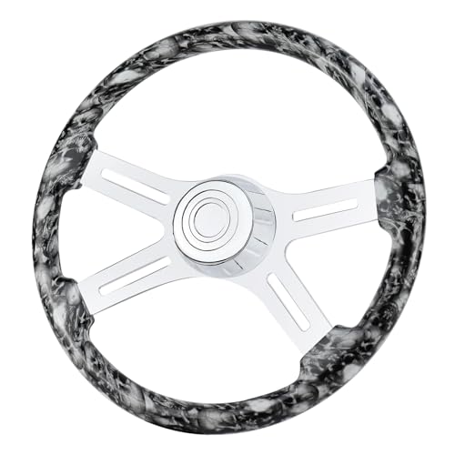QYMOPAY 18 Solid Wood Skulls hydroprinted Truck Steering Wheel 4Spoke Chrome Plated Aluminum Steering Wheel for SemiTrailersTrucks for Kenworth Peterbilt Volvo Freightliner - Image 1