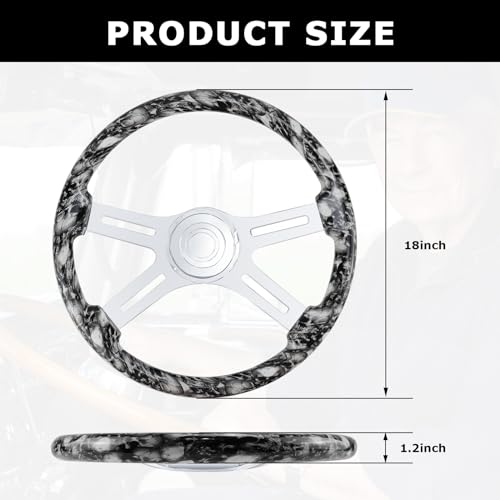 QYMOPAY 18 Solid Wood Skulls hydroprinted Truck Steering Wheel 4Spoke Chrome Plated Aluminum Steering Wheel for SemiTrailersTrucks for Kenworth Peterbilt Volvo Freightliner - Image 3