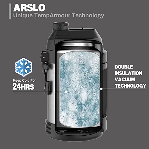 Arslo Sports Water Jug - Gallon Water Bottle - Insulated Stainless Steel Bottle for Gym, Workouts, Basketball, Football, Soccer - Keep Water Cold for Up To 24 Hours - 108Oz (StainlessSteel) - Image 2