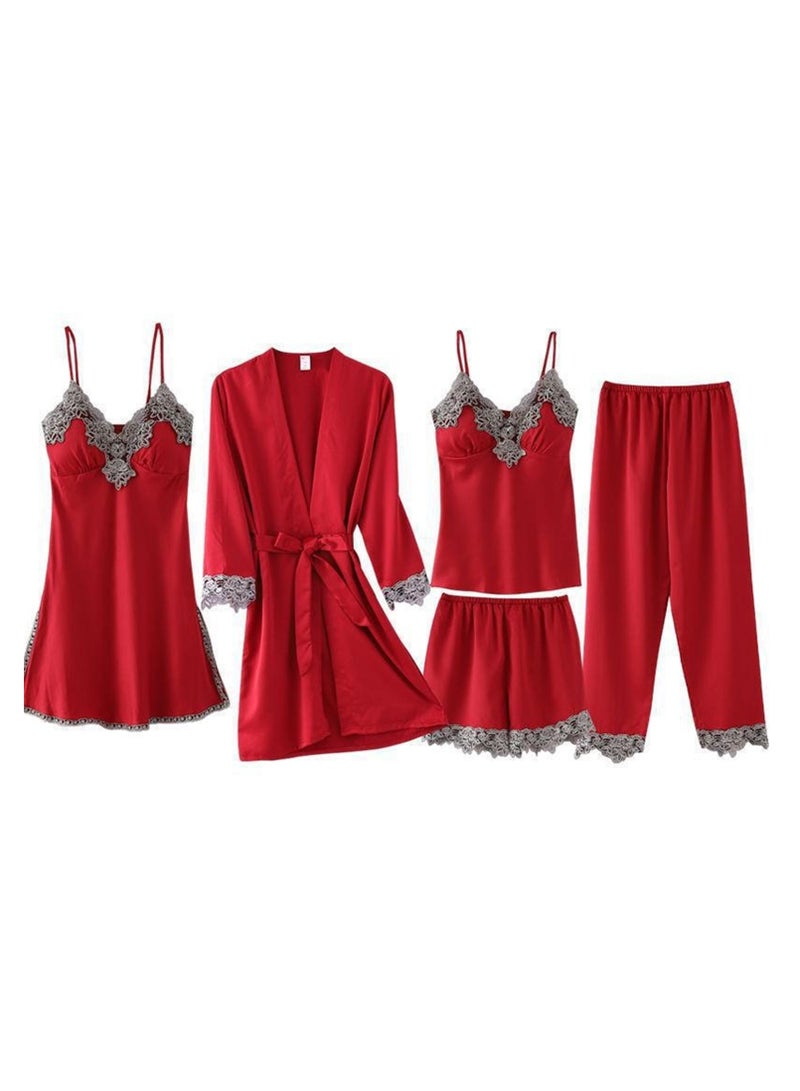5pcs pajamas ladies home wear silky pajamas set - Image 1