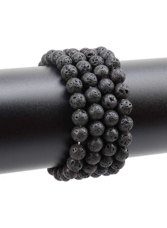 100 قطعة 8 مللي متر خرز اللافا الأسود الطبيعي أحجار كريمة مستديرة فضفاضة لصنع المجوهرات بحبل مطاطي كريستالي