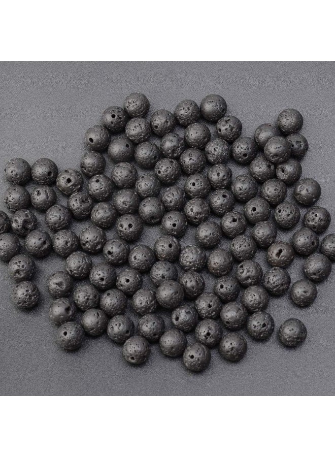 100 قطعة 8 مللي متر خرز اللافا الأسود الطبيعي أحجار كريمة مستديرة فضفاضة لصنع المجوهرات بحبل مطاطي كريستالي