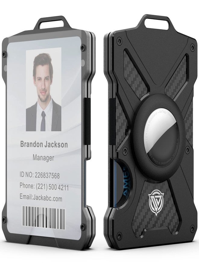 Oaridey Airtag Wallet(No Airtag) with Clear ID Card Holder, Slim Wallet with Airtag Holder, Minimalist Wallet for Men, Carbon Fiber Wallet, RFID Blocking, Ultra-Thin Tactical Wallet- Black - Image 1