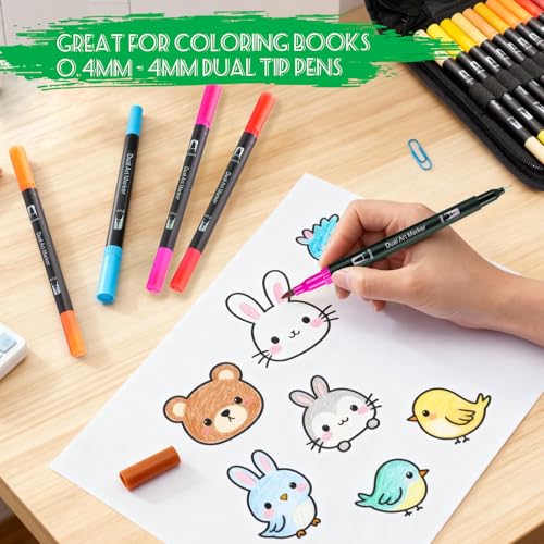 WELLFAR 【120 Colors】Adult Coloring Book Markers No Bleed – Dual Felt Tip (Fine & Brush) Art Markers for Teens/Kids – Gel Acrylic Paint Pens Set for Sketching, Drawing, Rock Painting, Journaling, Non Bleeding. - Image 3