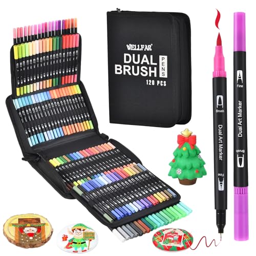 WELLFAR 【120 Colors】Adult Coloring Book Markers No Bleed – Dual Felt Tip (Fine & Brush) Art Markers for Teens/Kids – Gel Acrylic Paint Pens Set for Sketching, Drawing, Rock Painting, Journaling, Non Bleeding. - Image 1