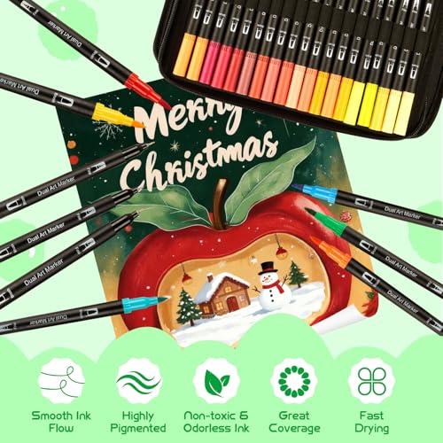 WELLFAR 【120 Colors】Adult Coloring Book Markers No Bleed – Dual Felt Tip (Fine & Brush) Art Markers for Teens/Kids – Gel Acrylic Paint Pens Set for Sketching, Drawing, Rock Painting, Journaling, Non Bleeding. - Image 4