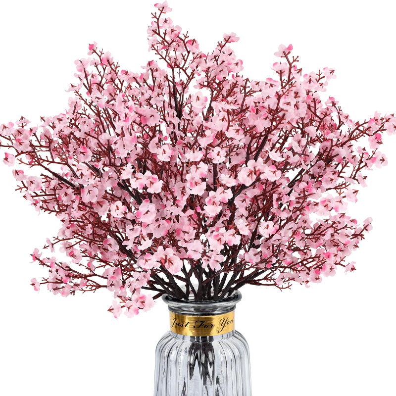 HIAGROW Babys Breath Artificial Flowers, 8 Bundles Cherry Blossom Pink Real Touch Fake Silk Flowers Bulk for Vase Home Office Wedding Spring Indoor Outdoor Centerpiece Table Party Decorations - Image 1