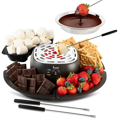 Kusini 2 in 1 Electric Fondue Set & Smores Maker Tabletop Indoor Kit with Removable Trays & 4 Skewers – Smores Station Chocolate Melting Pot - Unique Couple Gift Set Idea, Date & Movie Night Supplies - Image 1