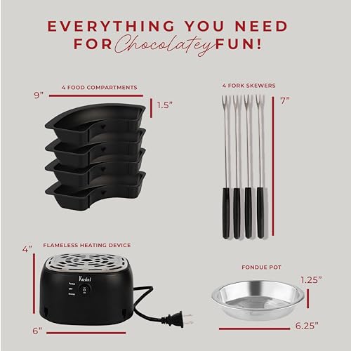 Kusini 2 in 1 Electric Fondue Set & Smores Maker Tabletop Indoor Kit with Removable Trays & 4 Skewers – Smores Station Chocolate Melting Pot - Unique Couple Gift Set Idea, Date & Movie Night Supplies - Image 3
