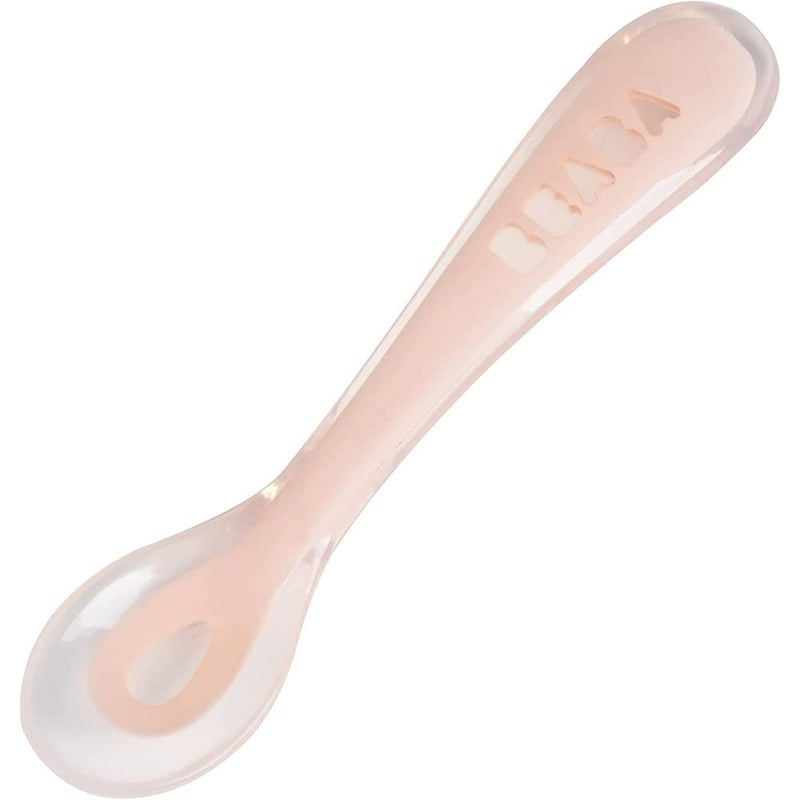 Baba Beaba 2nd Stage Silicone Spoon - Baby Led Weaning Self Feeding Training Spoon with Ultra Soft Tip, Gum Friendly, Ergonomic Handles, BPA Free, Vintage Pink, 8m+ - Image 1