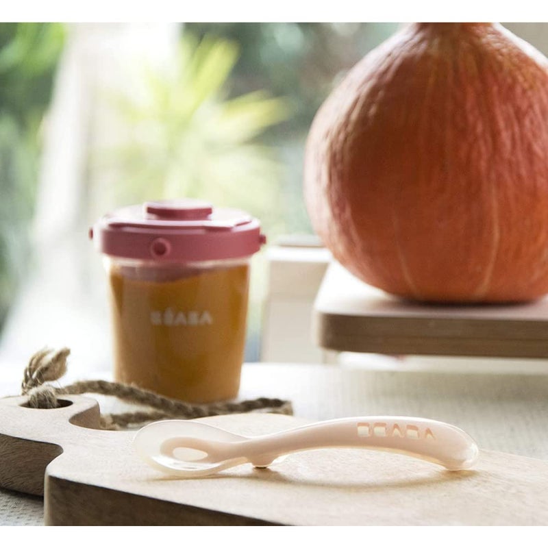 Baba Beaba 2nd Stage Silicone Spoon - Baby Led Weaning Self Feeding Training Spoon with Ultra Soft Tip, Gum Friendly, Ergonomic Handles, BPA Free, Vintage Pink, 8m+ - Image 2