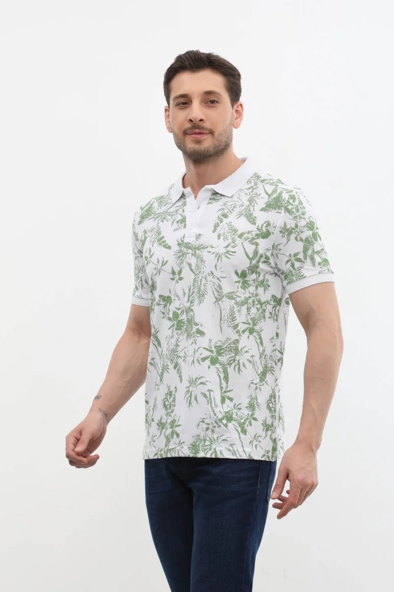Markapia Man Men's Polo Neck Forest Patterned 100% Cotton T-Shirt