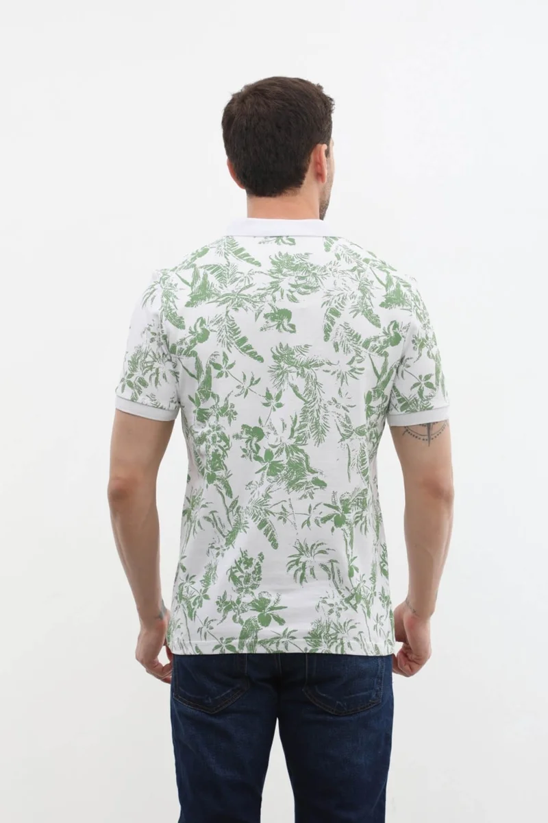 Markapia Man Men's Polo Neck Forest Patterned 100% Cotton T-Shirt