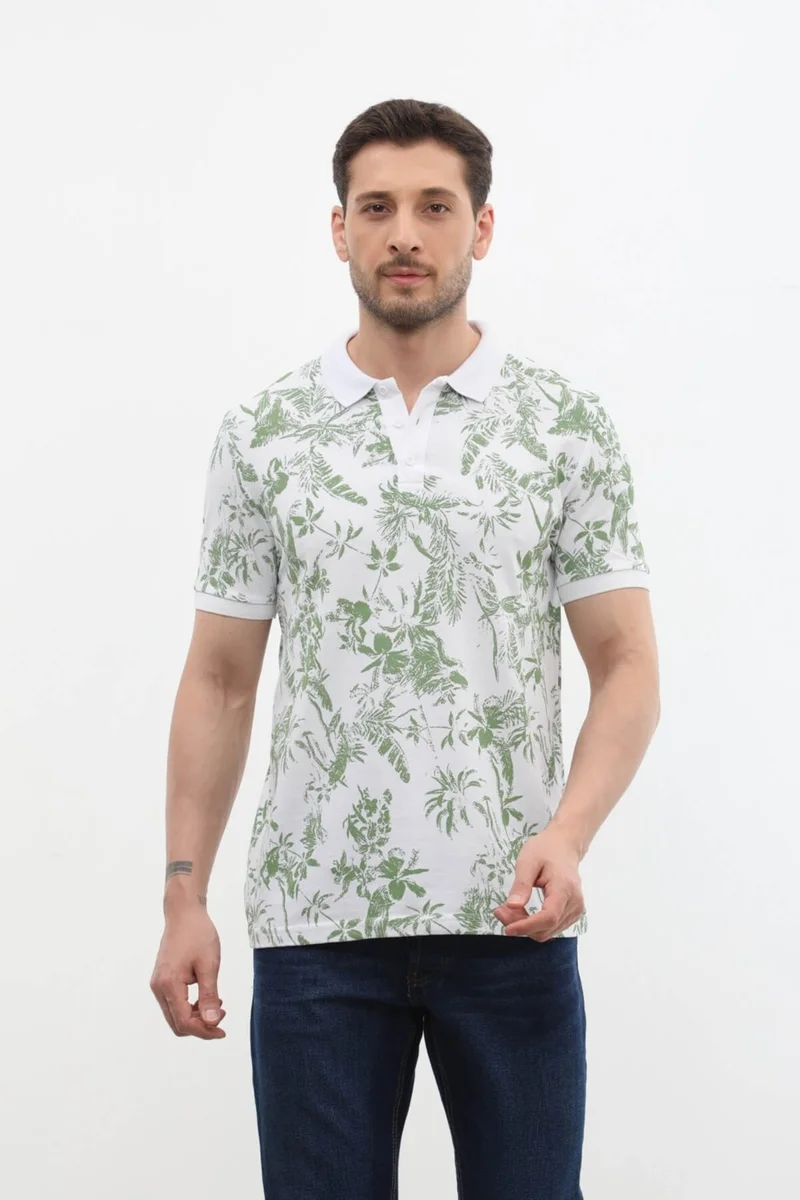 Markapia Man Men's Polo Neck Forest Patterned 100% Cotton T-Shirt