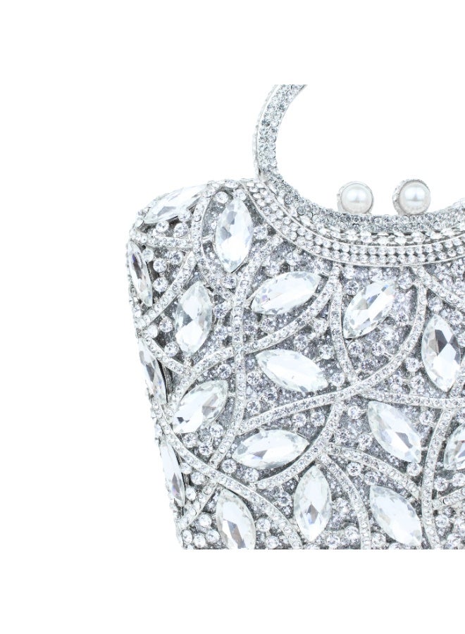 Dollar's Crystal Clutch Purse for Women, Rhinestone Evening Bag, Wedding Bridal Handbag, Luxury Party Clutch, Small Shoulder Bag with Chain Strap, Sparkly Formal Handbag for Wedding (Silver) - Image 2