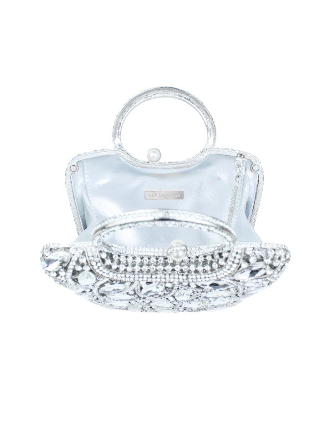 Dollar's Crystal Clutch Purse for Women, Rhinestone Evening Bag, Wedding Bridal Handbag, Luxury Party Clutch, Small Shoulder Bag with Chain Strap, Sparkly Formal Handbag for Wedding (Silver) - Image 4