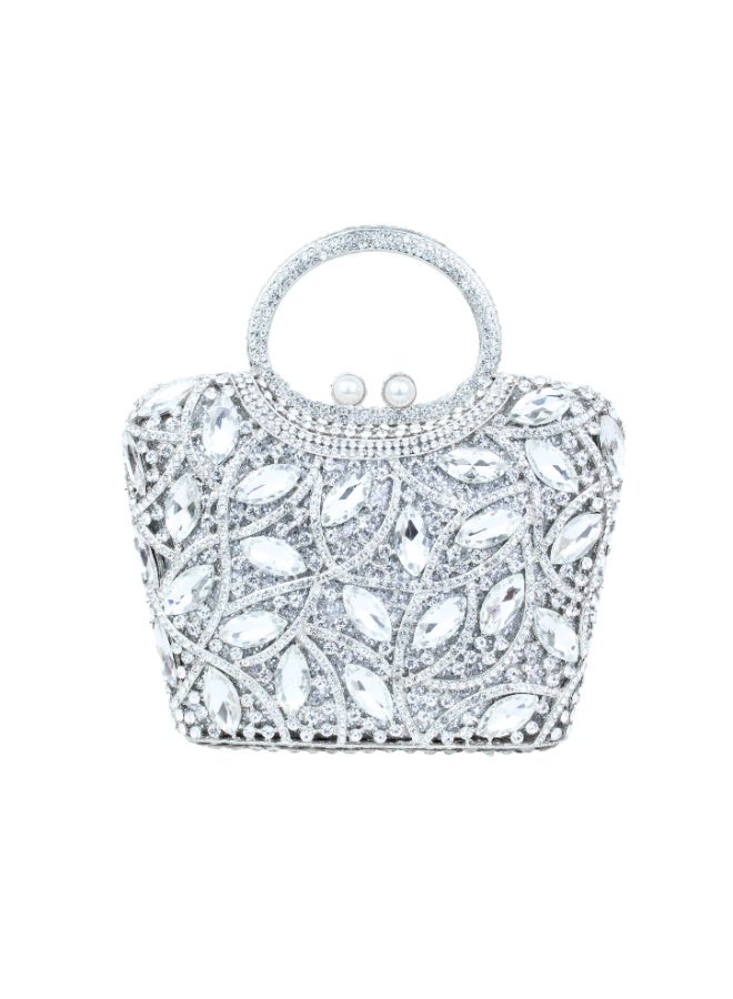 Dollar's Crystal Clutch Purse for Women, Rhinestone Evening Bag, Wedding Bridal Handbag, Luxury Party Clutch, Small Shoulder Bag with Chain Strap, Sparkly Formal Handbag for Wedding (Silver) - Image 1
