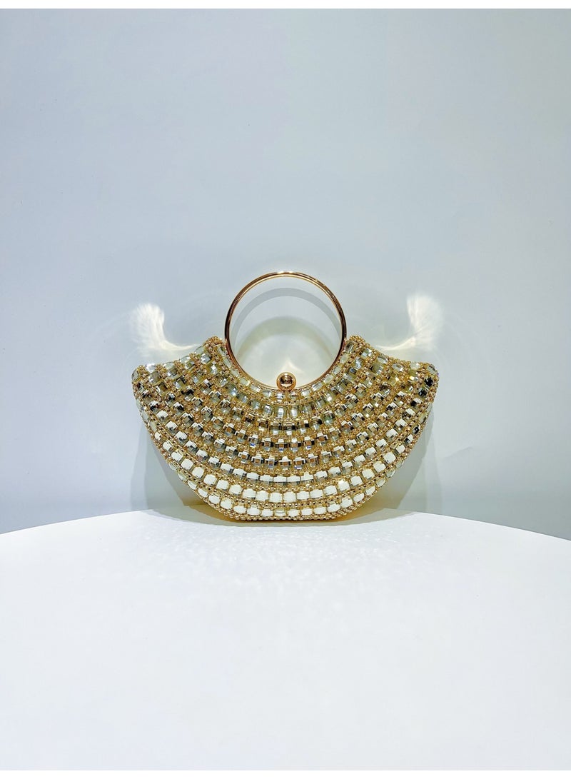 MAGNISHAN Luxury Rhinestone Evening Clutch Bag for Women, Elegant Crystal Party Handbag with Top Handle, Gold - Image 1