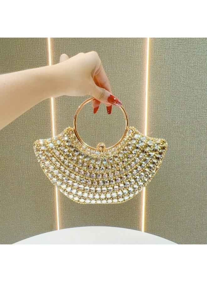 MAGNISHAN Luxury Rhinestone Evening Clutch Bag for Women, Elegant Crystal Party Handbag with Top Handle, Gold - Image 2