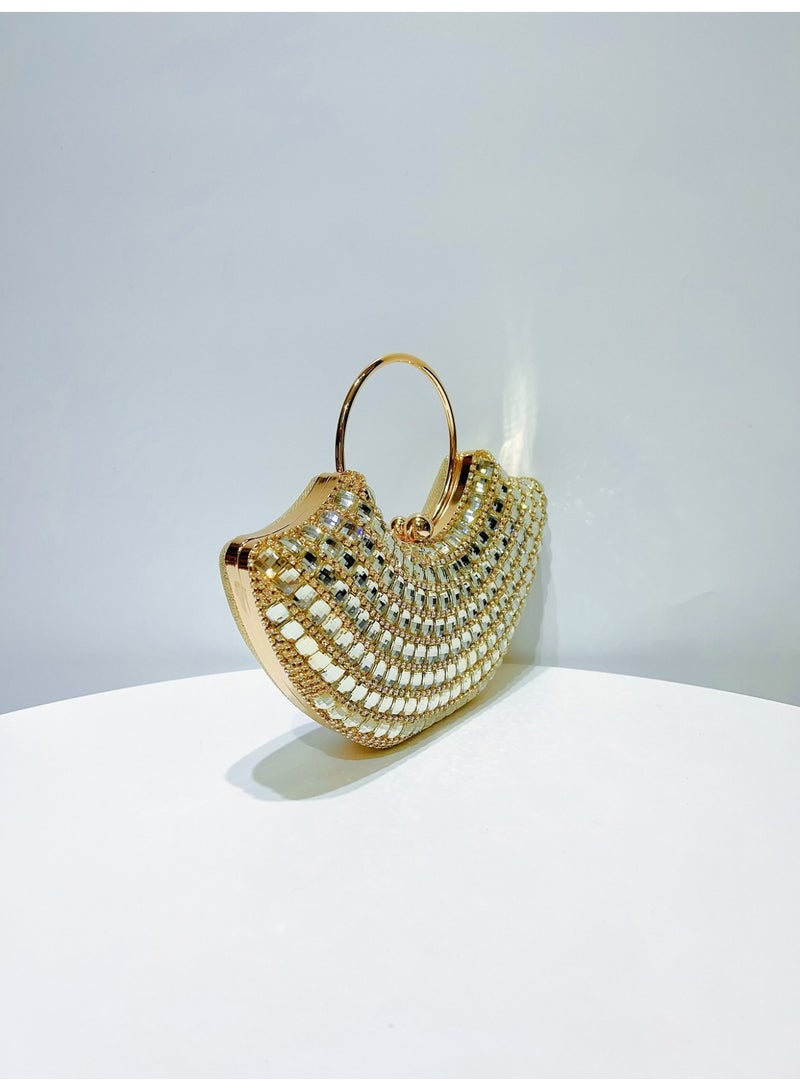 MAGNISHAN Luxury Rhinestone Evening Clutch Bag for Women, Elegant Crystal Party Handbag with Top Handle, Gold - Image 3