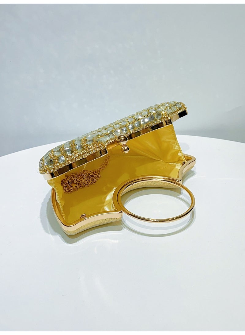 MAGNISHAN Luxury Rhinestone Evening Clutch Bag for Women, Elegant Crystal Party Handbag with Top Handle, Gold - Image 5