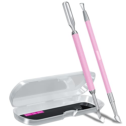 GA&EN 2PCS Metal Mauve/Pink Purple Cuticle Pusher and Cutter Remover Salon Quality Stainless Steel Gel Nail Polish Peeler Scraper Durable Manicure and Pedicure Cleaner Tool For Fingernail and Toenail - Image 1