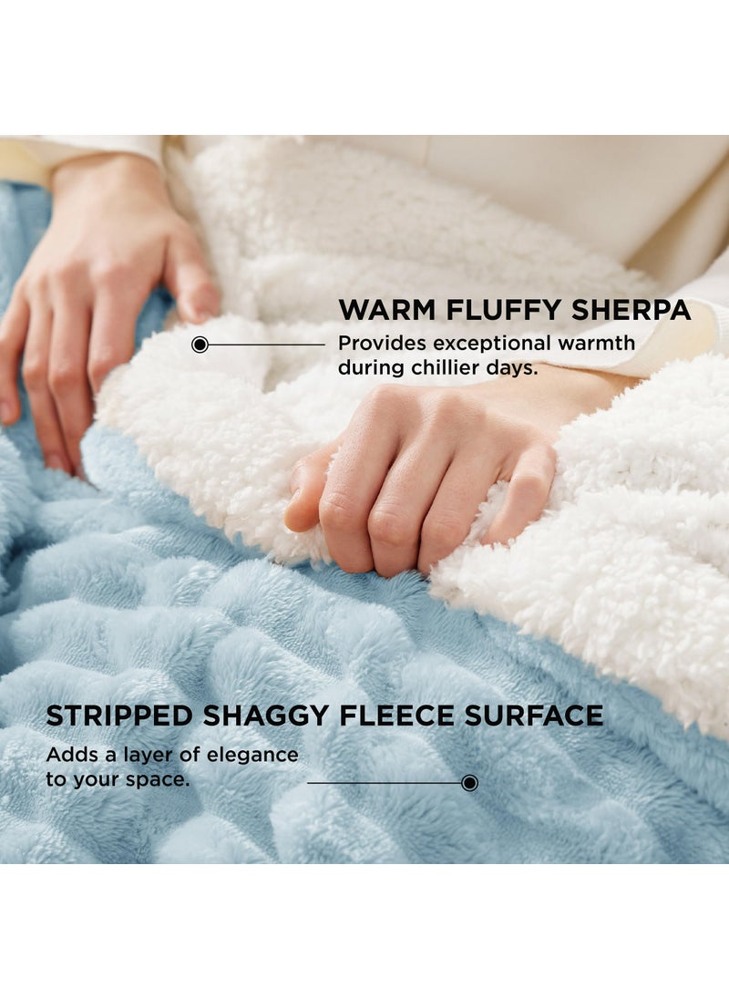 Bedsure Bedsure Sherpa Blanket Twin Size for Couch - Super Soft Cozy Blanket for Bed  Fleece Thick Warm Blanket for Winter  Plush Blue Blanket Gift for Women  60x80 Inches  - Image 3