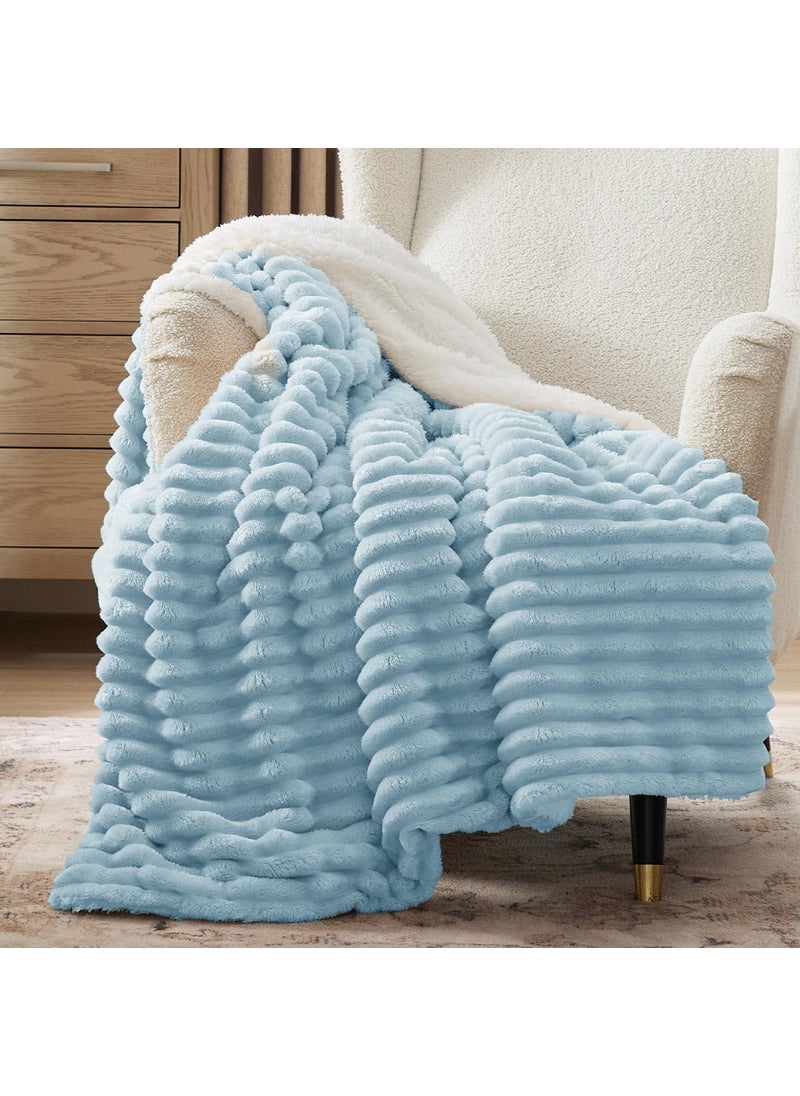 Bedsure Bedsure Sherpa Blanket Twin Size for Couch - Super Soft Cozy Blanket for Bed  Fleece Thick Warm Blanket for Winter  Plush Blue Blanket Gift for Women  60x80 Inches  - Image 1
