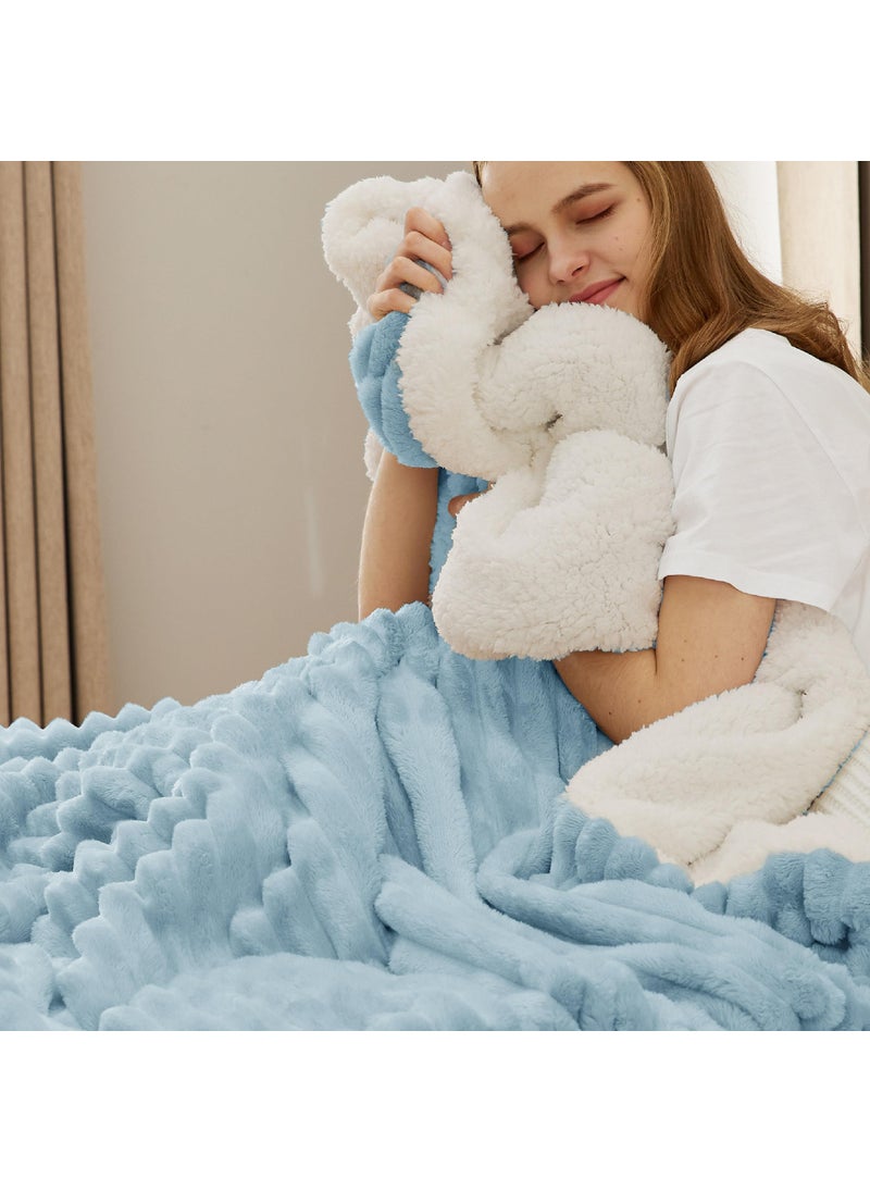 Bedsure Bedsure Sherpa Blanket Twin Size for Couch - Super Soft Cozy Blanket for Bed  Fleece Thick Warm Blanket for Winter  Plush Blue Blanket Gift for Women  60x80 Inches  - Image 2