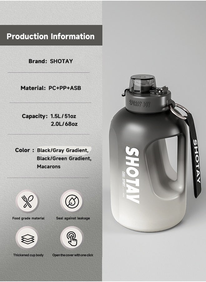 SHOTAY - SHOTAY 2.0L Sports Water Bottles Half Gallon Motivational with Time Marker Removable Straw, BPA Free And Leakproof,  Big Water Jug  for Fitness, Gym, Sports And Camping. - Image 1