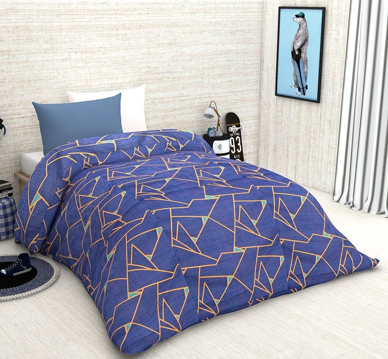 MORADO MORADO Premium Glace Cotton Geometric Pattern Single Bed Quilt CoverDuvet CoverRajai CoverBlanket Cover with Zipper 60 X 90 Inches Blue  - Image 1