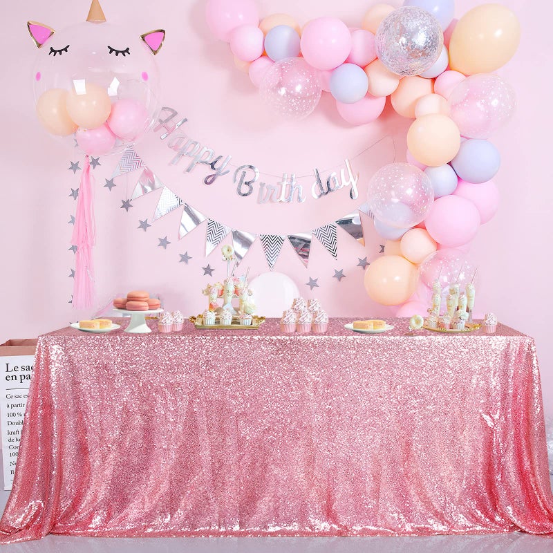 BCOOL Sequin Tablecloth Sparkle Table Cloth Rectangle Sequined Table Overlay Glitter Tablecloth for Baby Shower Decoration Ceremony Graduation Party90x132 Inch Fuchsia Pink