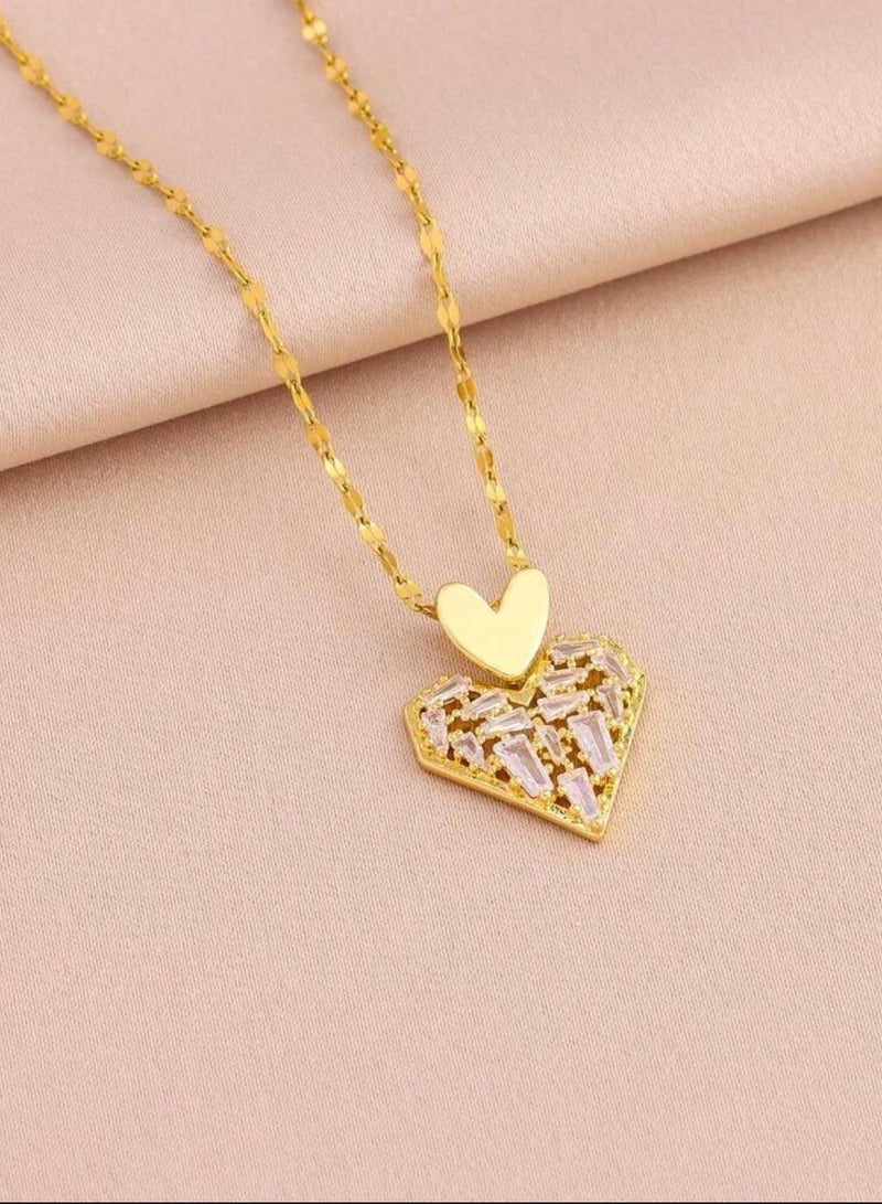 نيو ستايل طقم اكسسوارات نسائي فاخر مكون من سلسال وحلق أذن وخاتم من الاستانلس ستيل مطلي باللون الذهبي - Image 4