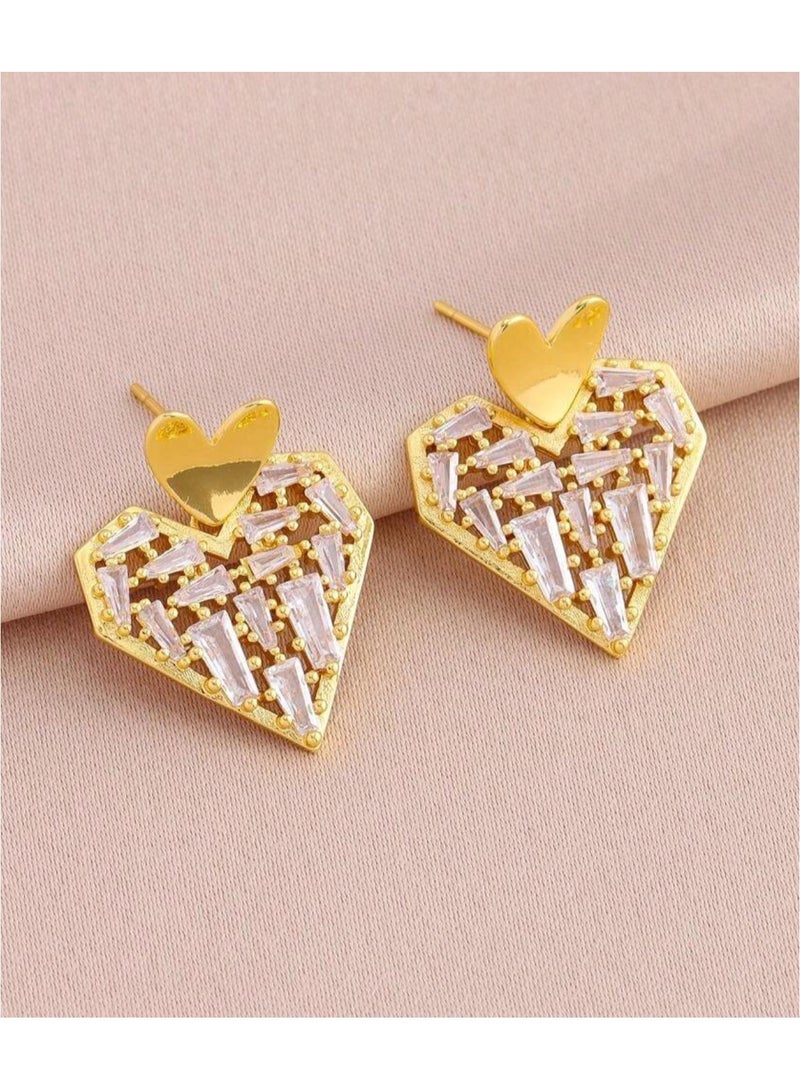 نيو ستايل طقم اكسسوارات نسائي فاخر مكون من سلسال وحلق أذن وخاتم من الاستانلس ستيل مطلي باللون الذهبي - Image 5